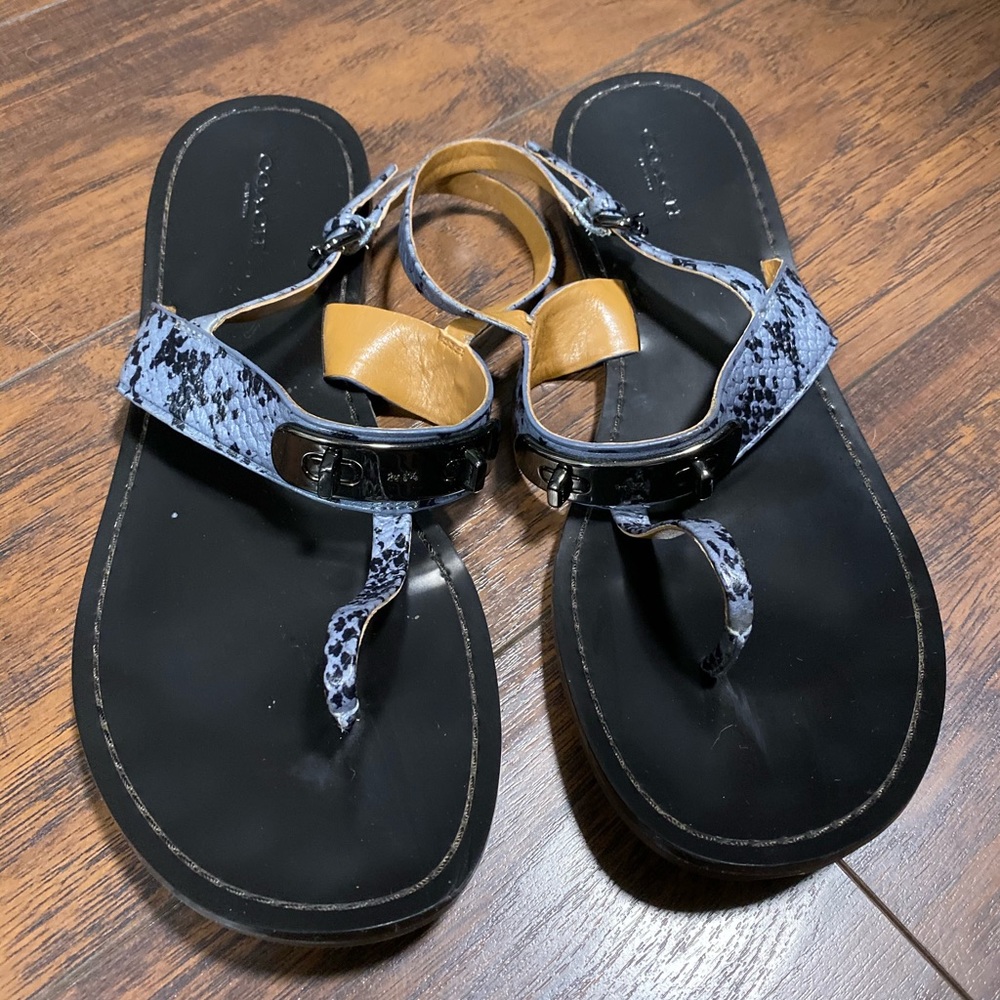 Coach blue & black sandals, snake texture